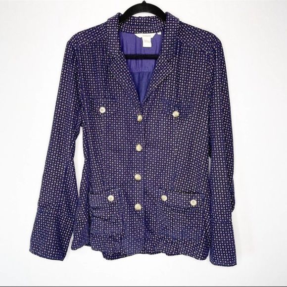Sundance Navy Corduroy Mini Gold Pattern Jacket Size L - Picture 3 of 14
